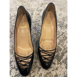 Christian Louboutin Strappy Red Bottom High Heels Black Patent 37